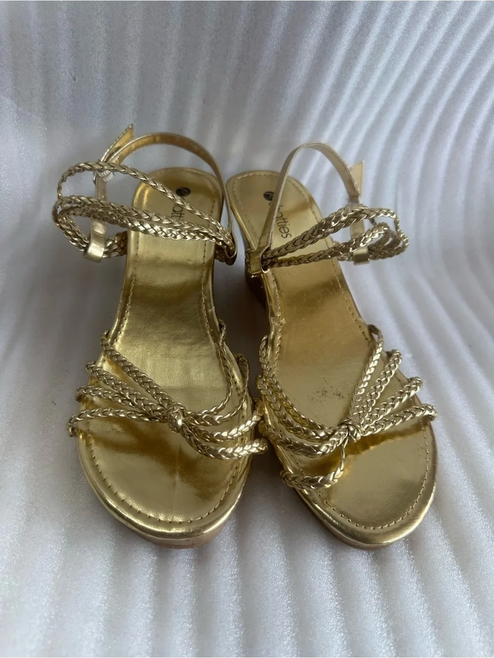 chatties Gold Braided Strap Wedge Sandals